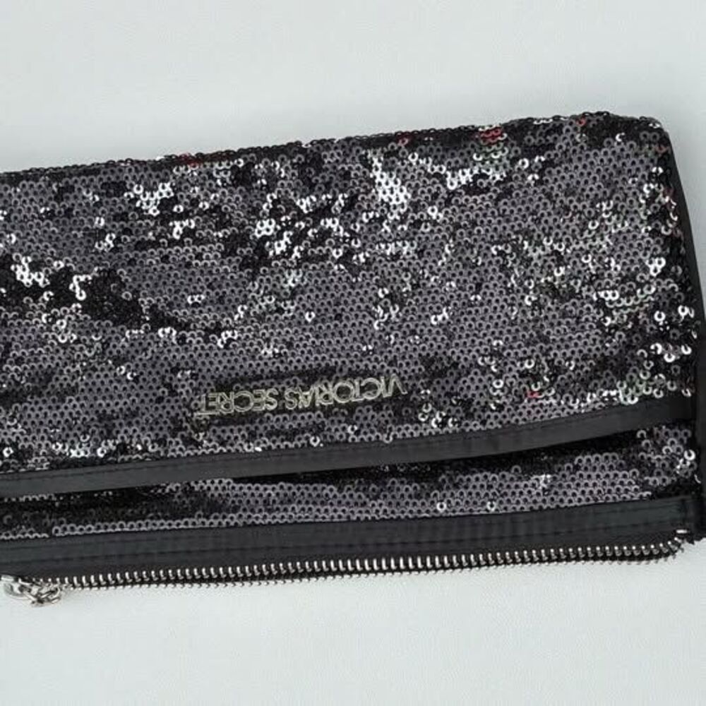 Victoria’s Secret Sequin Makeup Bag Cosmetic Pouch Black Gold EUC - Picture 2 of 3